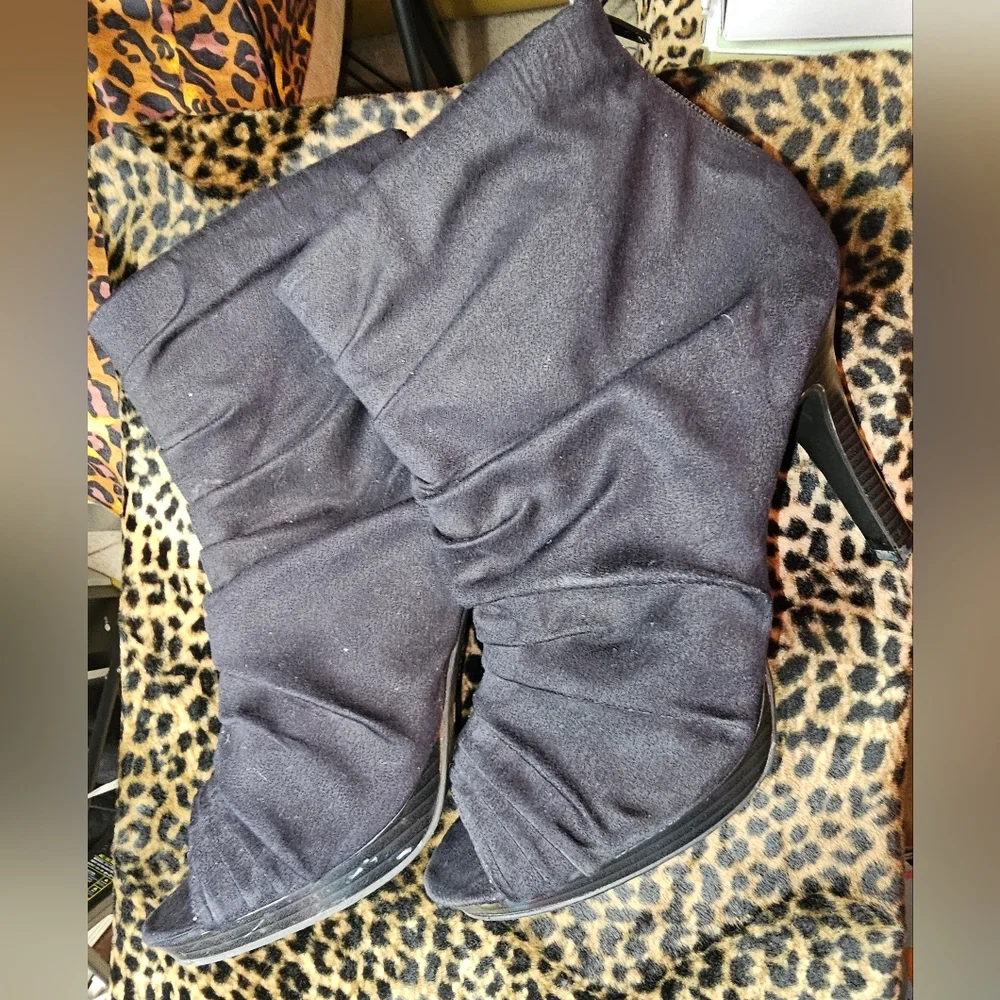 FIONI BLACK ANKLE BOOTIES PLATFORM HEEL OPEN TOE BOOTS SIZE 12